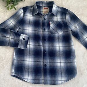 Levi’s Blue Flannel Button Down Shirt S 8/10 Boys Small EUC